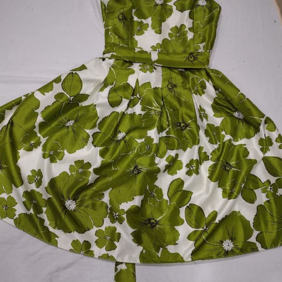 JESSICA HOWARD AVOCADO AND CREAM BOLD FLORAL,FIT AND FLARE WOMENS DRESS SIZE 12 - Picture 7 of 11